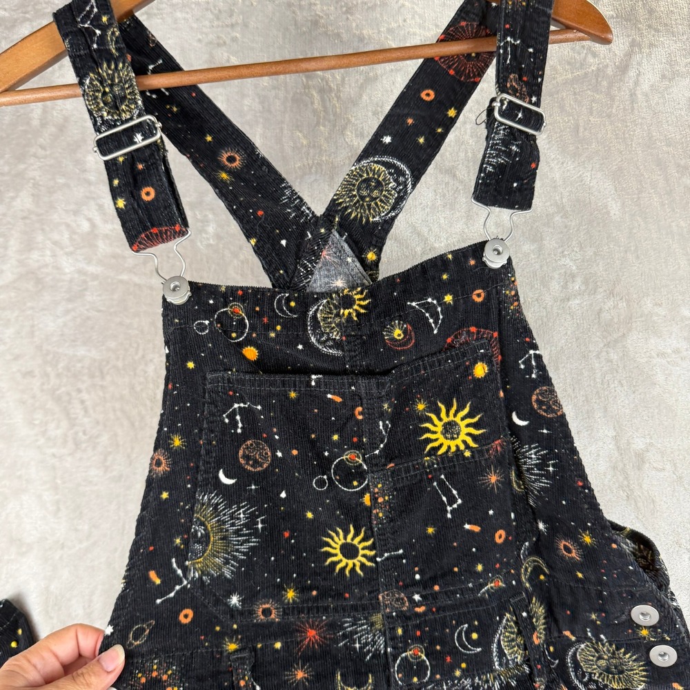 Celestial Corduroy Overalls Black Sun Moon Star Goth Womens Print Size 9 - Picture 2 of 8